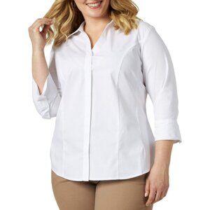 Lee Riders Women's Plus Size Quarter Sleeve Classic Button-Front Career Shirt